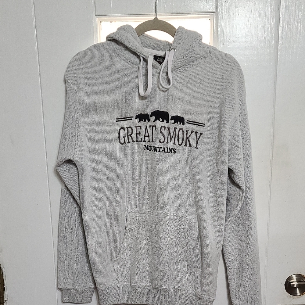 Issac's Design Great Smoky Mountains Gray Sweaterish Hoodie Unisex Sz M GUC READ